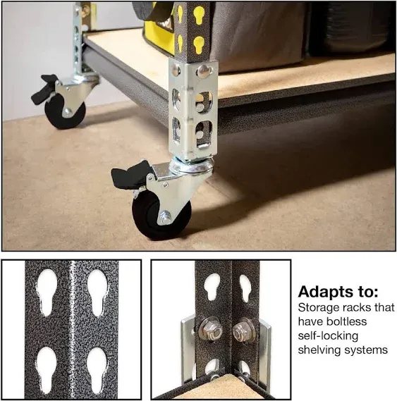 4Pc - Storage Rack Caster Wheels (Adapts to Boltless Self Locking Shelving Racks