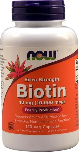 NOW Supplements, Biotin 10 mg (10,000 mcg), Extra Strength, Energy Production*, 120 Veg Capsules