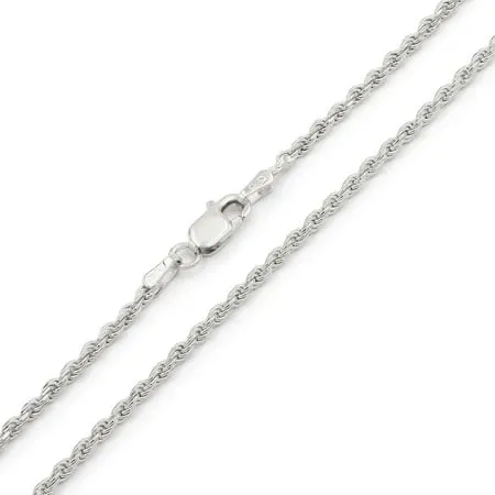 Miabella Solid 18K Gold Over Sterling Silver Italian 2mm, 3mm Diamond-Cut Braided Rope Chain Necklace for Men Women, 925 Sterling Silver Made in Italy