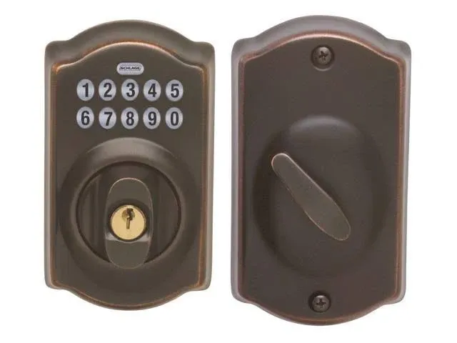 Schlage BE365 CAM 620 Camelot Keypad Deadbolt, Electronic Keyless Entry Lock, Antique Pewter