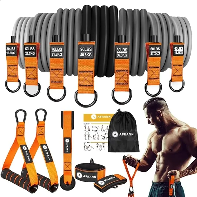 Heavy Fitness Resistance Bands 350lbs Set with Handles, Door Anchor, Ankle Straps, Workout Exercise Bands, Muscle Training, Physical Therapy, Strength, Slim, Yoga, Home Gym Equipment.