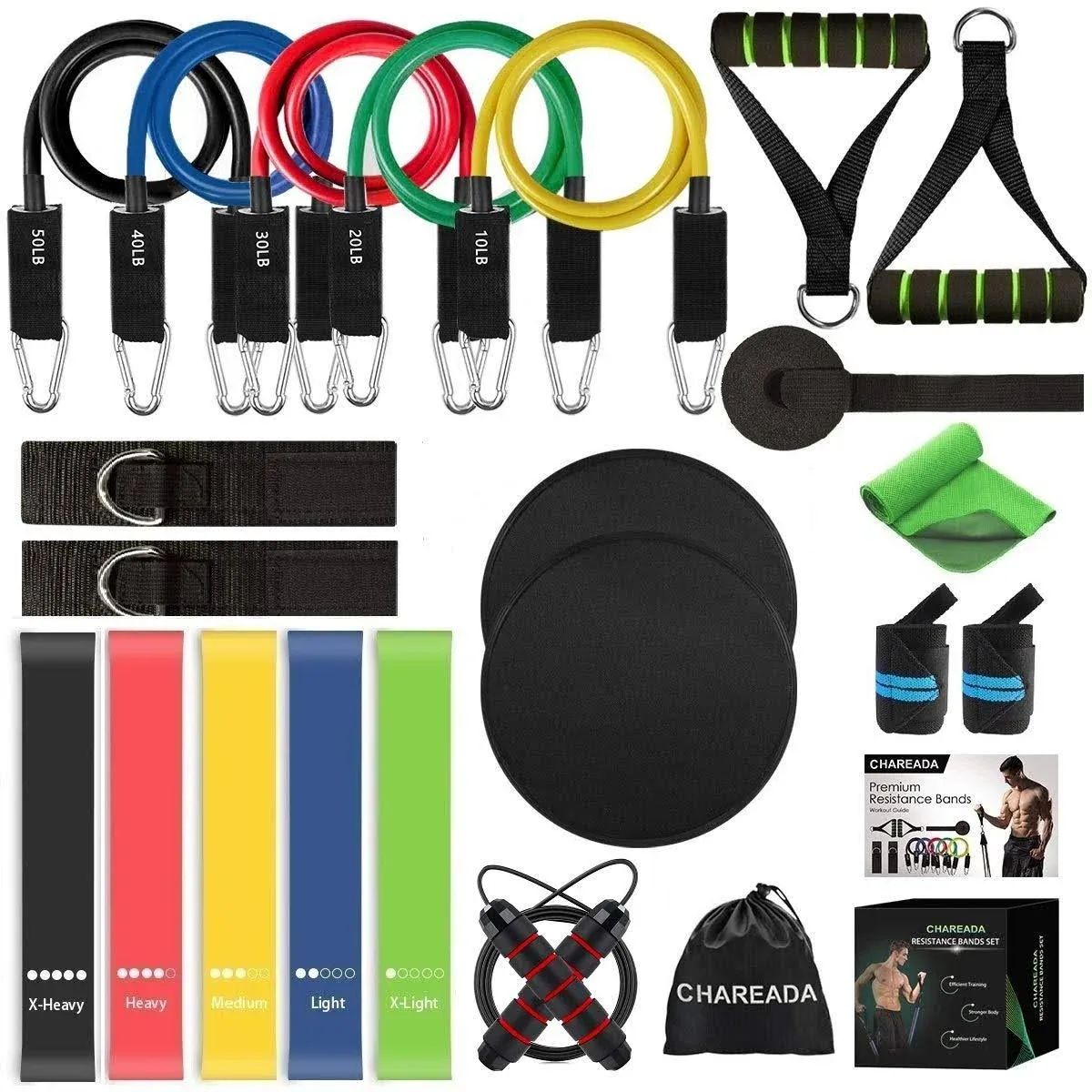 23 Pack Resistance Bands Set Workout Bands, 5 Stackable Exercise Bands 5 Loop...