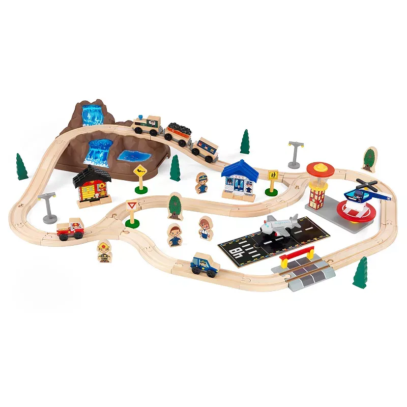 KidKraft Bucket Top Mountain Train Set with 61 Pieces, Magnetic Train, Wooden Tracks and Storage, Gift for Ages 3+