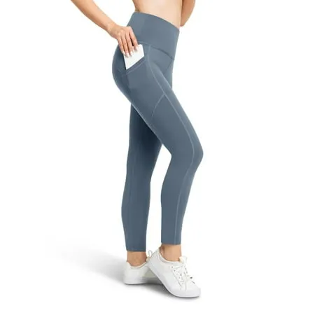 Womens High Waist Leggings with 3 Pockets | Tummy Control Yoga Workout Pants | 7/8 Length