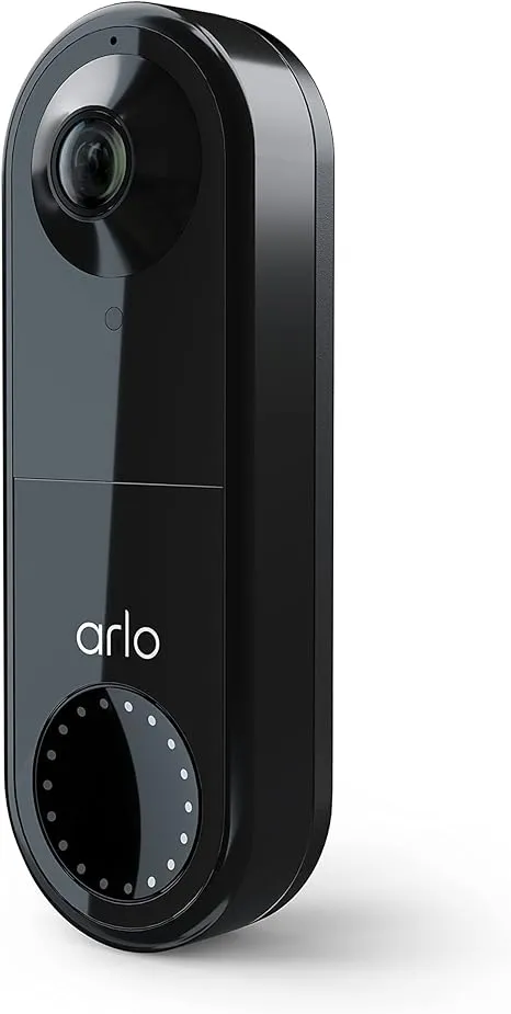 Arlo Essential Wired Video Doorbell - HD Video, 180° View, Night Vision, 2 Way Audio, DIY Installation (wiring required), Security Camera, Doorbell Camera, Home Security Cameras, Black - AVD1001B