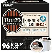 Tully's Coffee French Roast Decaf, Single-Serve Keurig K-Cup Pods, Dark Roast Coffee Pods, 96 Count, 24 Count (Pack of 4)