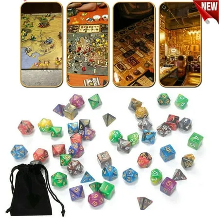 Glitter Polyhedral Dice Sets with Pouches for DND RPG MTG Dungeon and Dragons Table Board Roll Playing Games D4 D8 D10 D12 D20 (6 Sets)