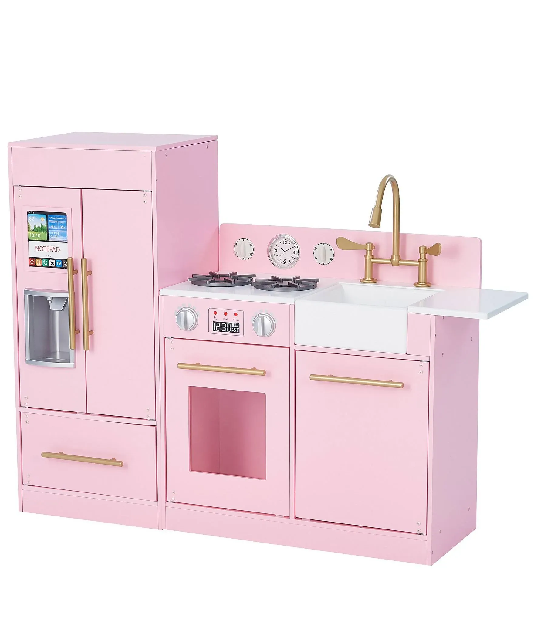 Teamson Kids Little Chef Charlotte All-in-One Modern Modular Pretend Play Kitchen with Accessories, Ice Dispenser, Oven, Microwave, Pink/Gold