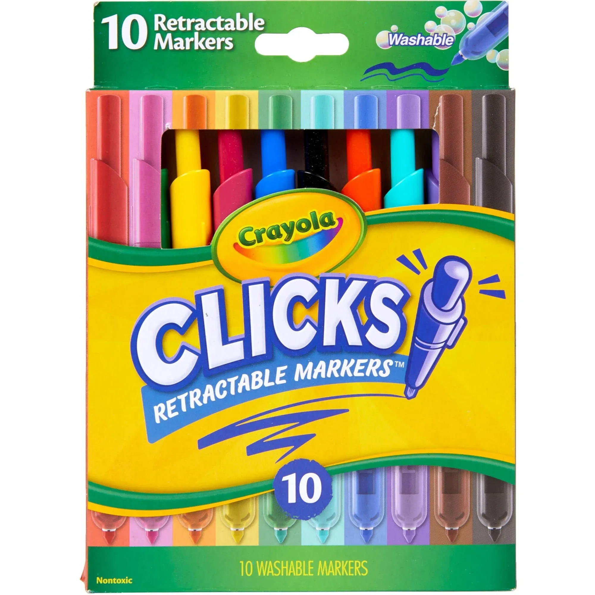  10 Count Clickable Art Markers, Assorted Colors, Beginner Child