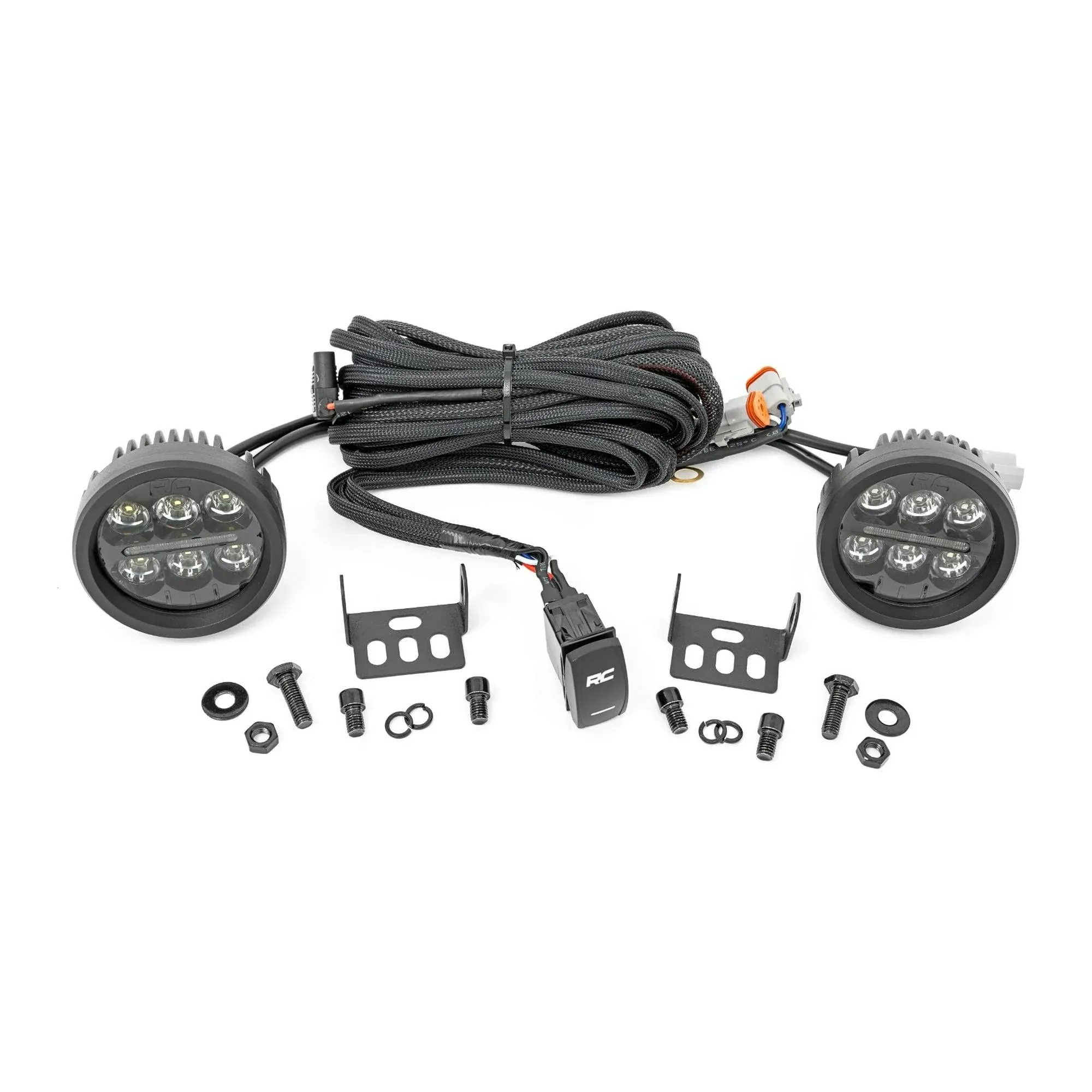 Rough Country (71085) LED Light Kit | Ditch Mount | Black Series Round | 3.5 inch | Amber DRL | Toyota Tacoma (16-23)