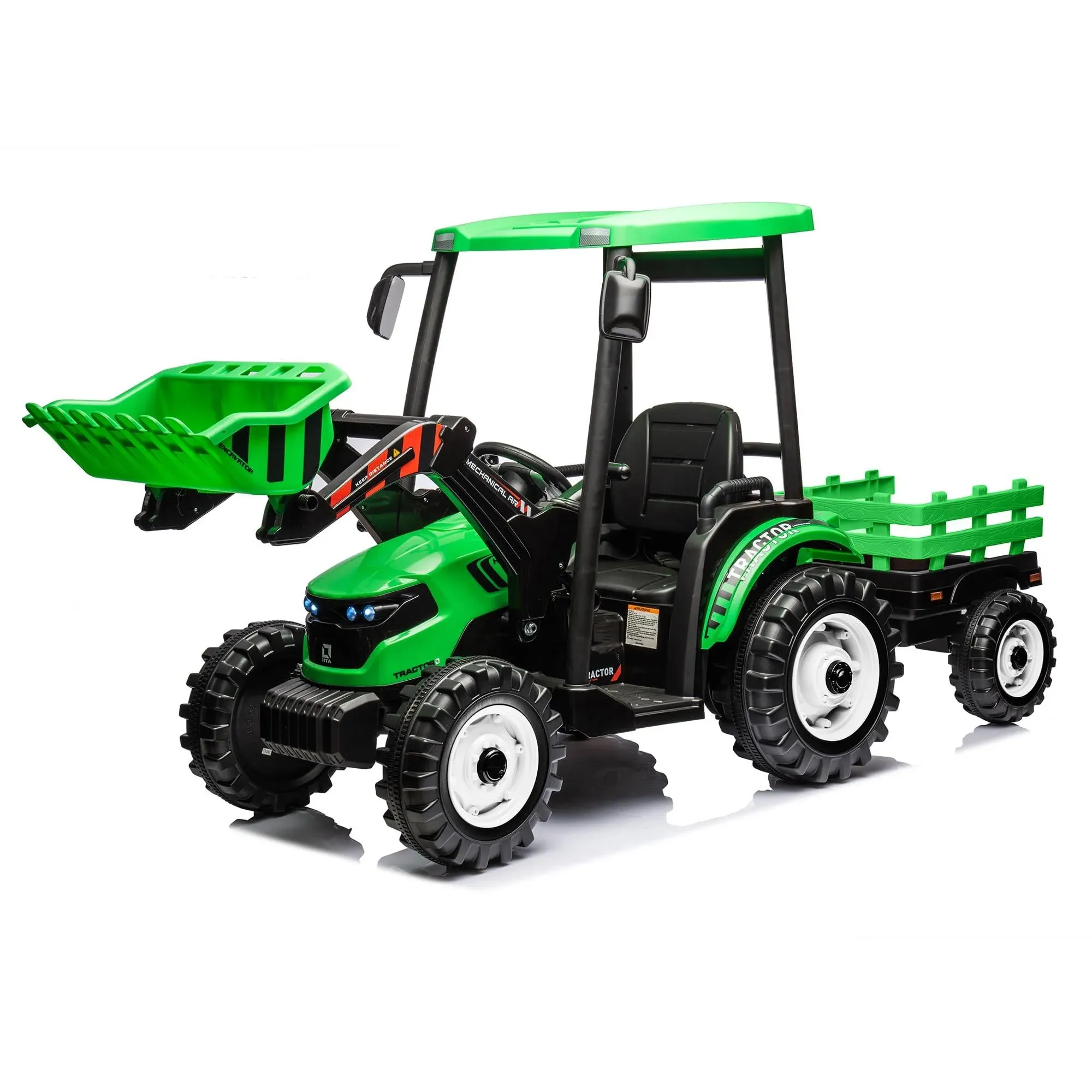 24V Kids Ride on Tractor with Trailer, Toddler 3-Gear-Shift Ground Loader with Dual Motor, Battery Powered Electric Vehicle Toy