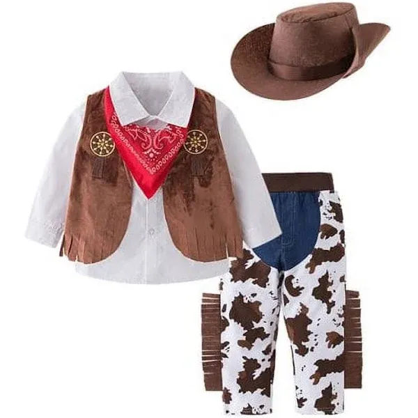 Bilo Kid Boys Halloween Cowboy Costume 5pcs Set Cosplay Event Dress Up Parties Stage Performance Outfits (110/5-6 Years)