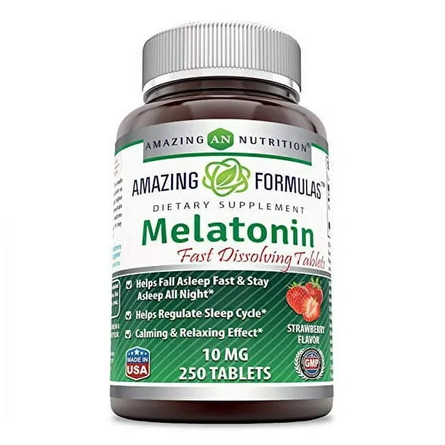 Melatonin, Strawberry, 10 mg , 250 Tablets, Amazing Nutrition