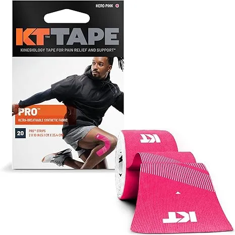 KT Tape, Pro Synthetic Kinesiology Athletic Tape, 20 Count, 10” Precut Strip