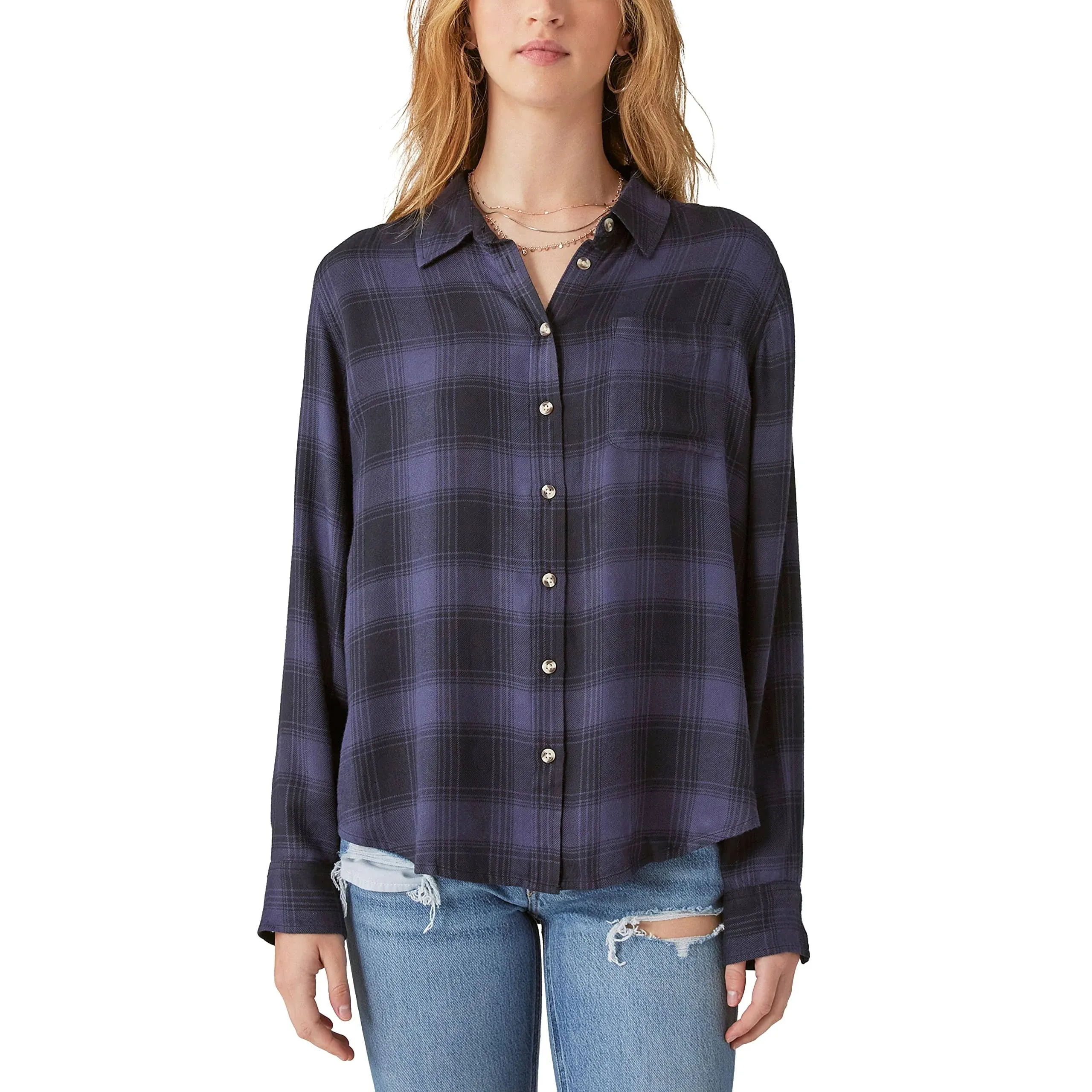 Lucky Brand Women's Cloud Plaid Boyfriend Shirt