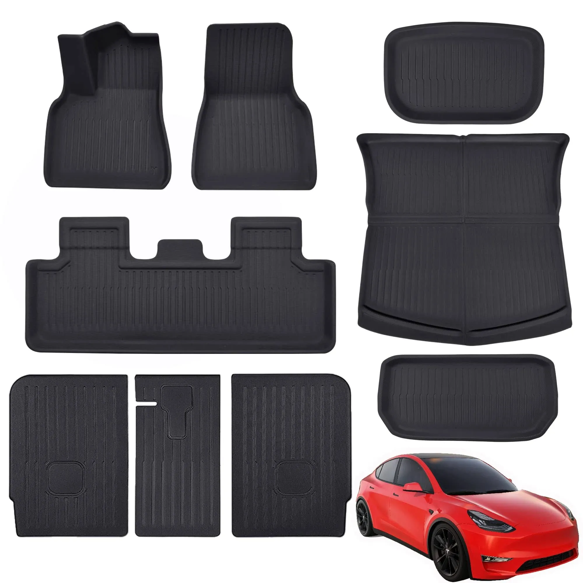 ZQULOYO Floor Mats Set 9 Pack for Tesla Model Y Accessories 2020 2021 2022 2023 2024 All Weather Floor Mats Waterproof Anti-Slip 3D Floor Liner Mat