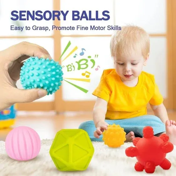 Jyusmile Baby Toys 6-12 Months, Montessori Toys for Babies 6-12 Months, Incl Stacking Building Blocks & Soft Infant Teething Toys & Sensory Balls for Toddlers 0-3-6-9-12 Months