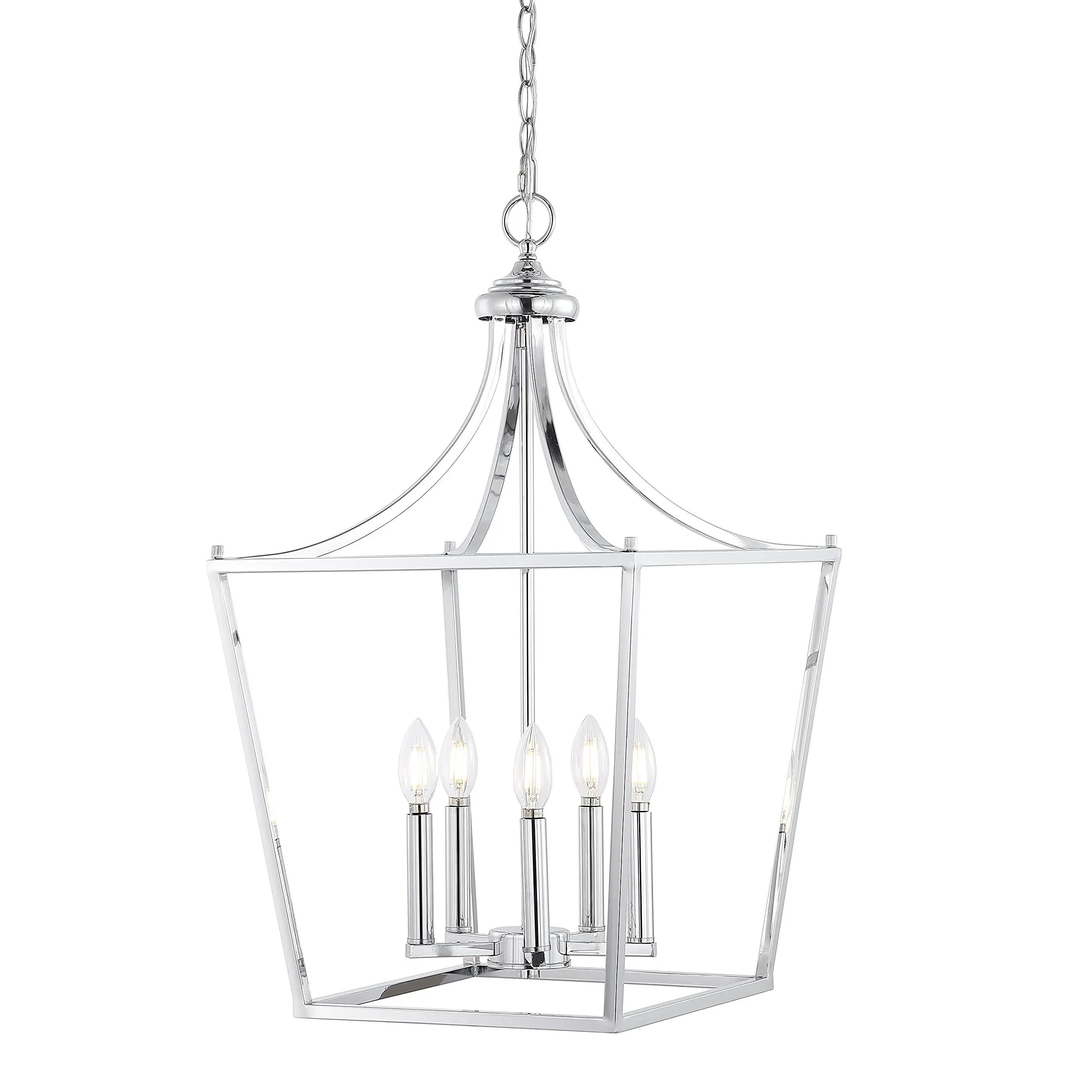 JONATHAN Y 16&#034; Classic Midcentury Iron Pendant Lantern, Chrome Camden