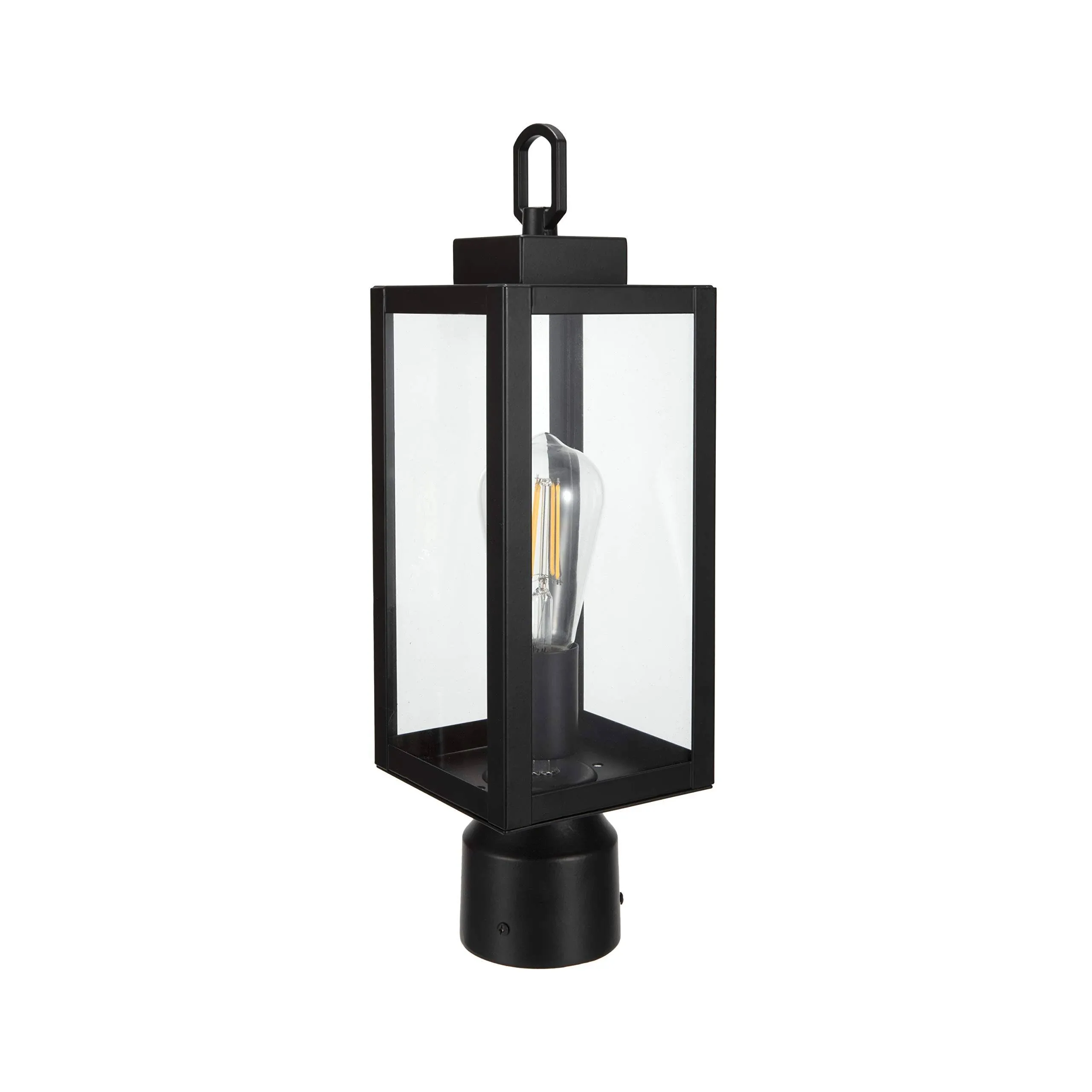 LIT-PaTH Outdoor Post Lighting Fixture with E26 Medium Base Max 60W, Metal Housing Plus Glass, Matte Black Finish, Bulb Not Included, 1-Pack