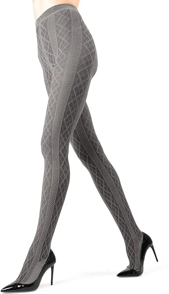 MeMoi Juneau Diamonds Sweater Tights, Size S/M, Black