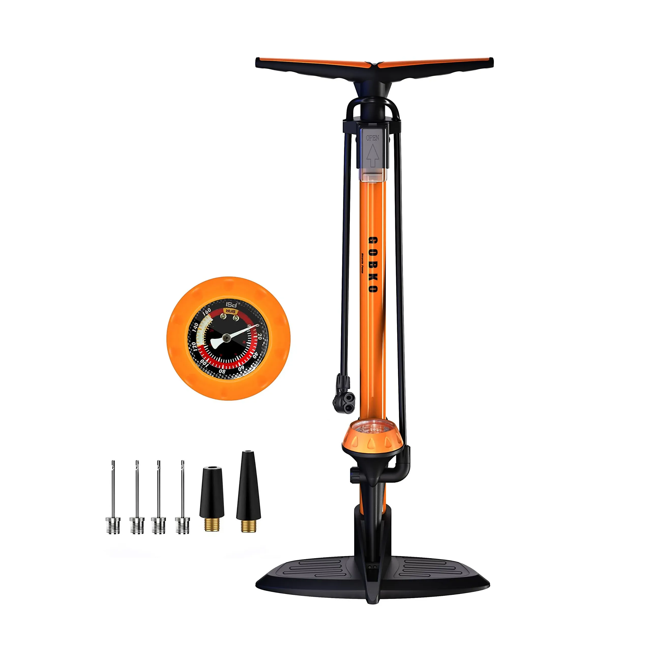 Gobko Bike Floor Pump with Gauge,Floor Bicycle Pump with Both Presta and Schrader Bicycle Pumps Valves High Pressure 170PSI Multi-Purpose Portable Ai