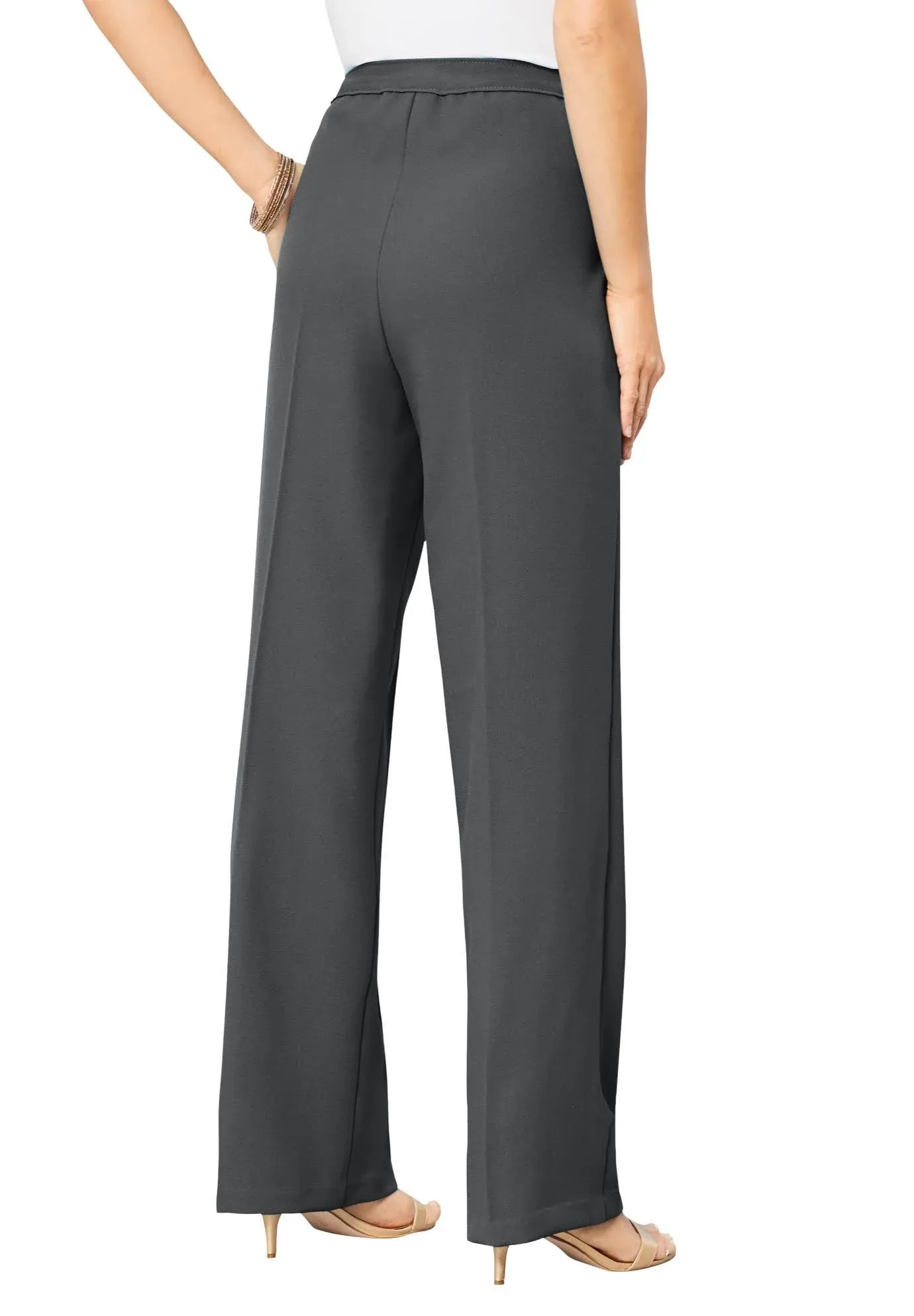 Roaman's Women's Plus Size Wide-Leg Bend Over Pant, 34 W - Dark Charcoal