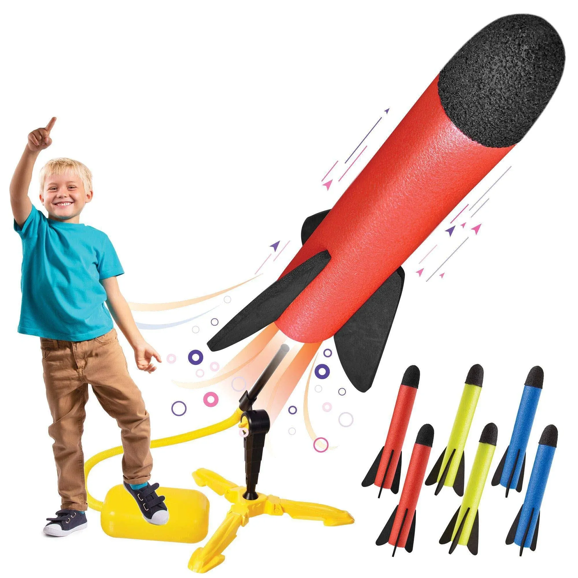 Toy Rocket Launcher for kids – Shoots Up to 100 Feet – 6 Colorful Fo