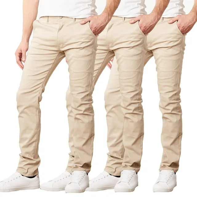 Mens Slim Fit Cotton Stretch Chino Pants (3-Pack)