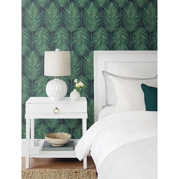 NW43204 NextWall Tropic Palm Tropical Midnight Sea Green Blue Vinyl Wallpaper, 20.5 - Tropical - Wallpaper - by The Savvy Decorator LLC | Houzz