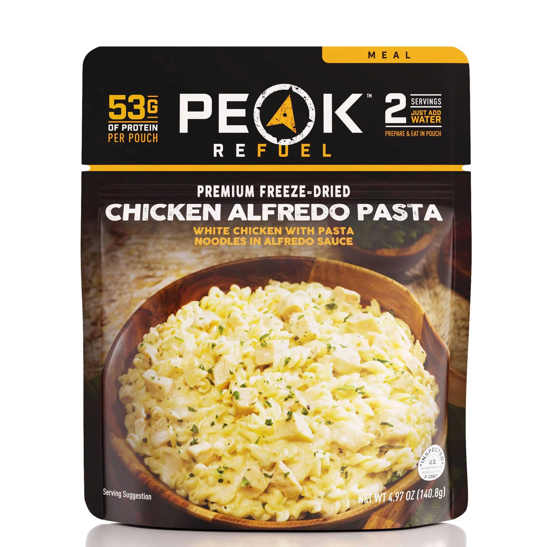 Peak Refuel Chicken Alfredo Pasta | 53g Protein | 690 Calories | 100% Real Meat | Premium Freeze Dried Backpacking & Camping Food | 2 Servings | Ideal MRE Survival Meal