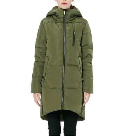 Orolay Women's Stylish Down Jacket Hooded Winter Coat Two-Way Zipper Puffer Jacket