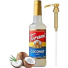 Torani Coconut Syrup with Little Squirt Syrup Pump, Glass Bottle 750ml 25.4 Ounces