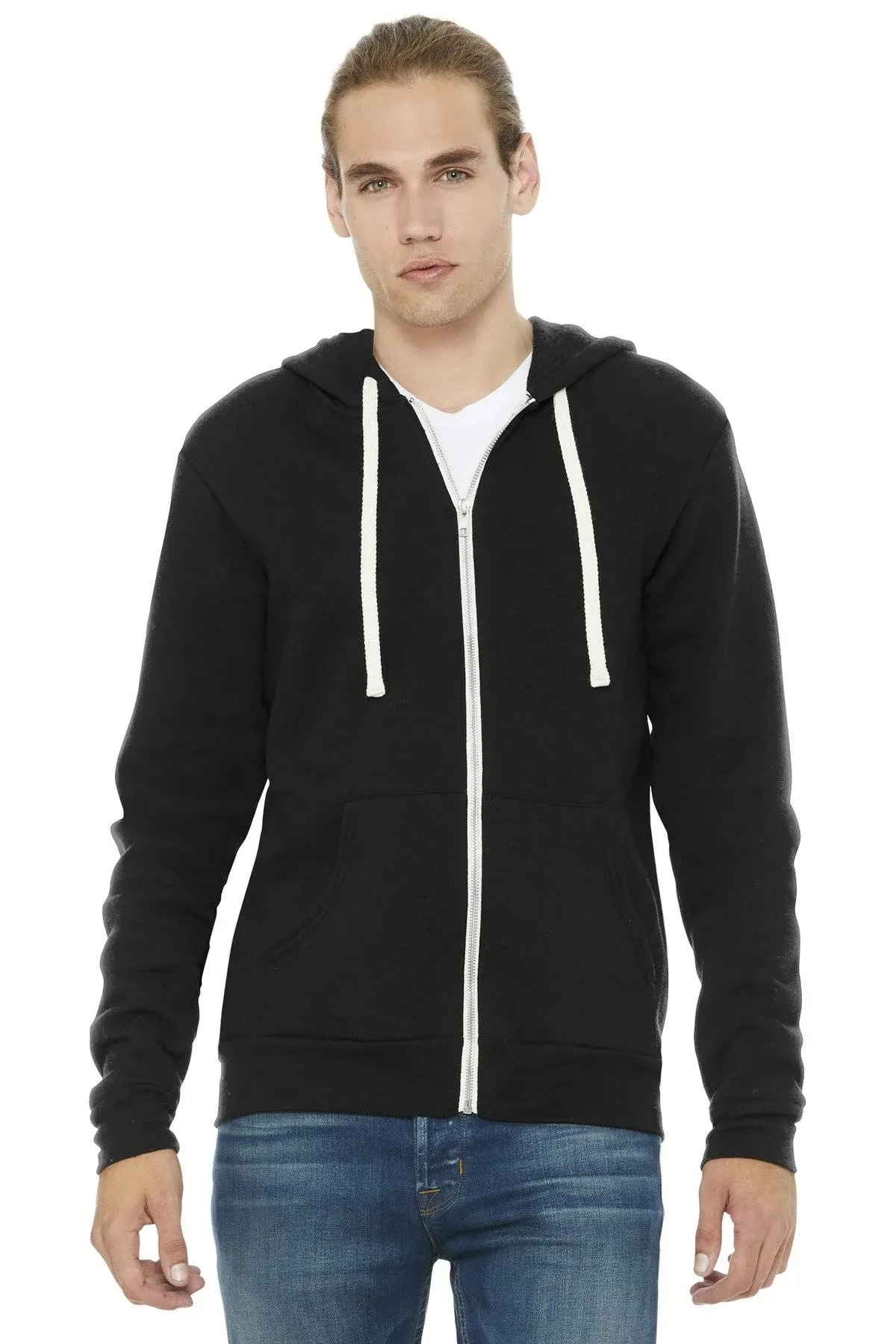 Bella + Canvas 3909 unisex Triblend Sponge Fleece Full-Zip Hoodie - Solid Black Triblend - L