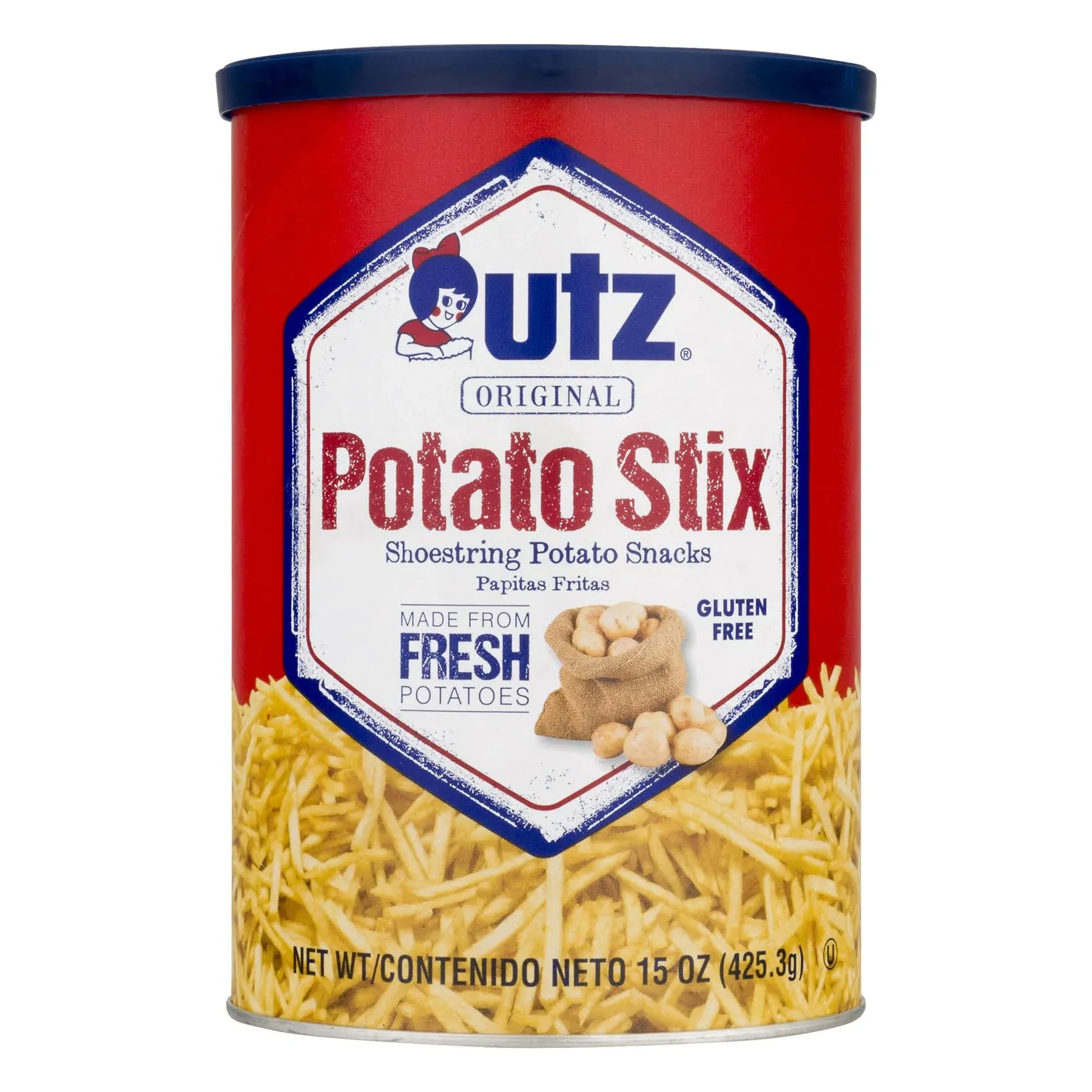 Utz Potato Stix, Original – 15 Oz. Canister – Shoestring Potato Sticks Made from Fresh Potatoes, Crispy, Crunchy Snacks in Resealable Container, Cholesterol Free, Trans-Fat Free, Gluten-Free Snacks