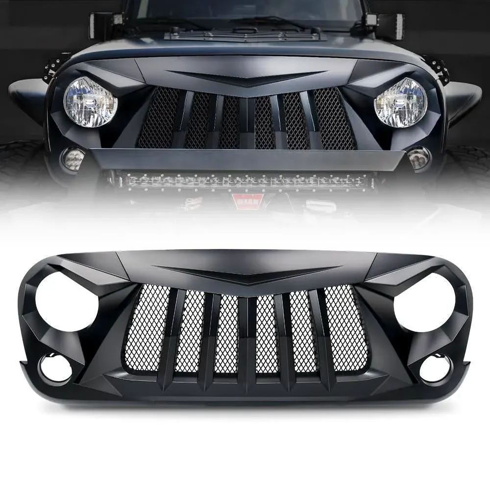 Matte Shark Grille Grill w/ Amber Lights for 18-23 Jeep Wrangler JL JLU Black  | eBay