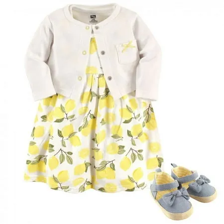 Hudson Baby Baby-Girls Cotton Dress, Cardigan and Shoe Set