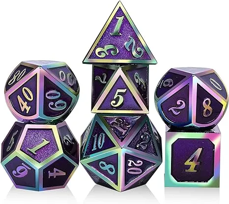 Stunning Purple Rainbow Dice Set in Metal Tin - Enhance Your RPG Experience