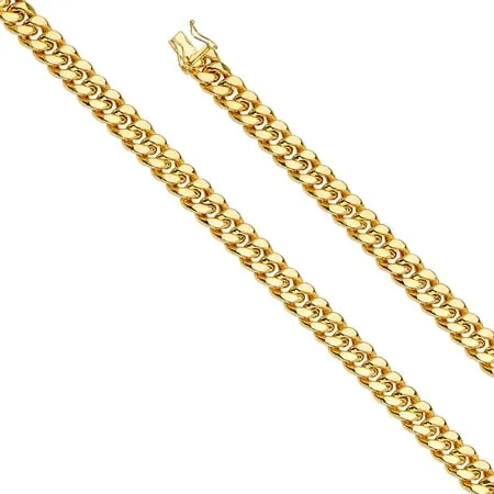 FB Jewels 14K Yellow Gold 9.4MM Hollow Miami Cuban W/Box Lock Chain Necklace With Lobster Claw Clasp - 8.5 Inches