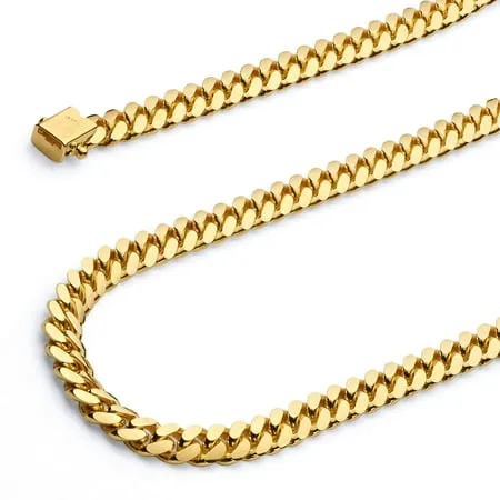 Wellingsale 14k Yellow Gold Polished 6.5mm Hollow Miami Cuban Chain Necklace with Box Lock Clasp - 22