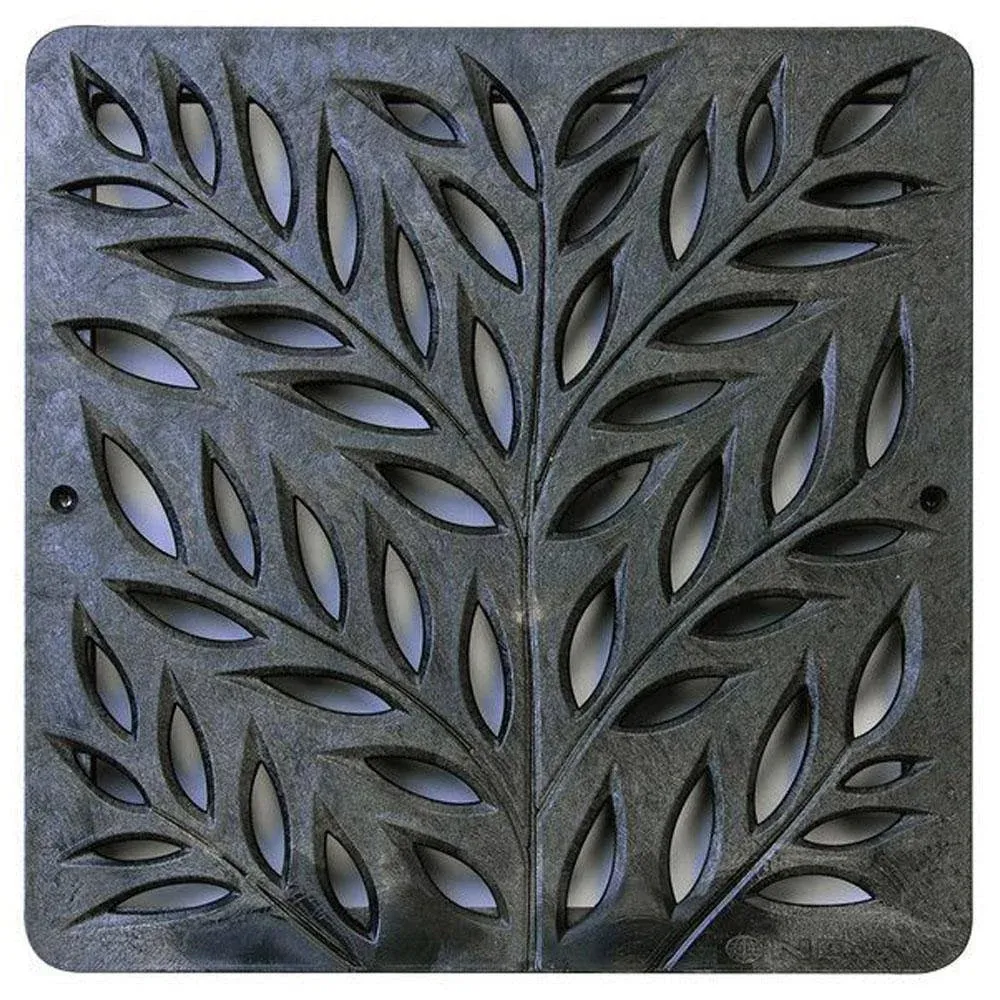 12&#034; Black  Catch Basin Grate Square Poly Decorative Botanical Landscape Drainage