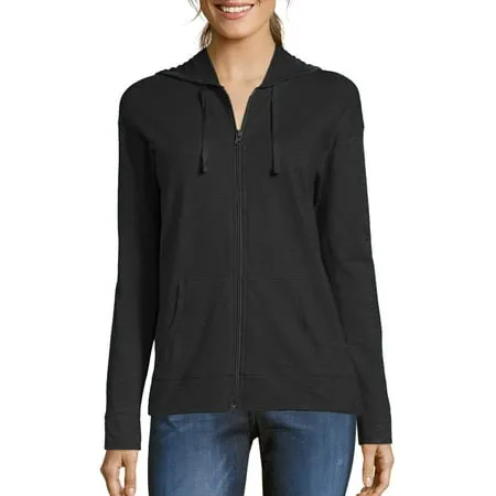 Hanes Women's Slub Jersey Hoodie Black