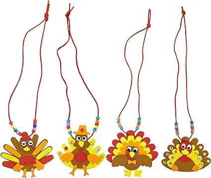 4E's Novelty Thanksgiving Necklace Crafts for Kids Bulk – 12 Pack DIY Turkey Necklace Craft for Kids with 4 Styles, Thanksgiving Favors for Kids, Thanksgiving Toddler Craft, & Turkey Craft Kit