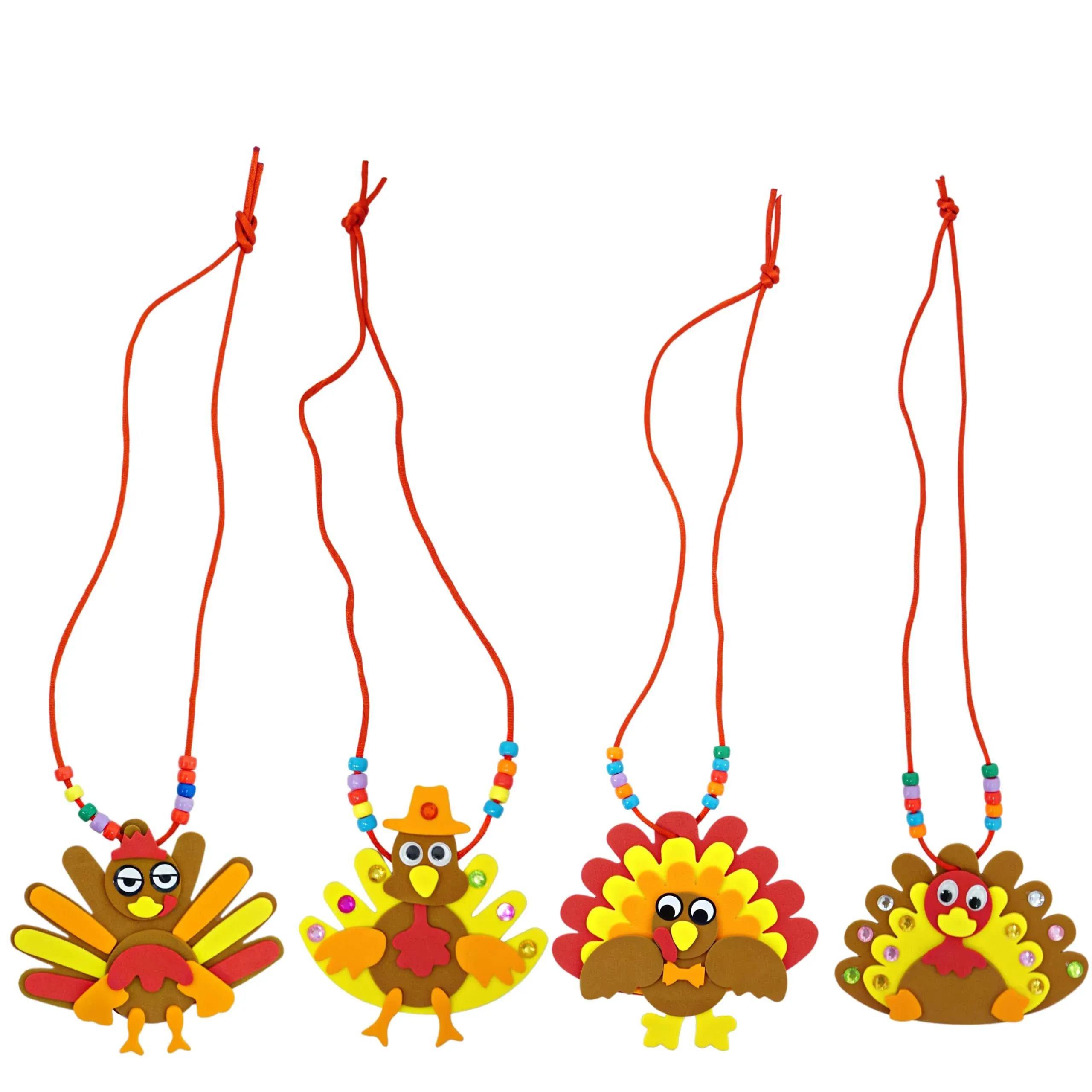 4Es Novelty Thanksgiving Turkey Necklaces Crafts for Kids (12 Pack) Bulk DIY Thanksgiving Game Activity