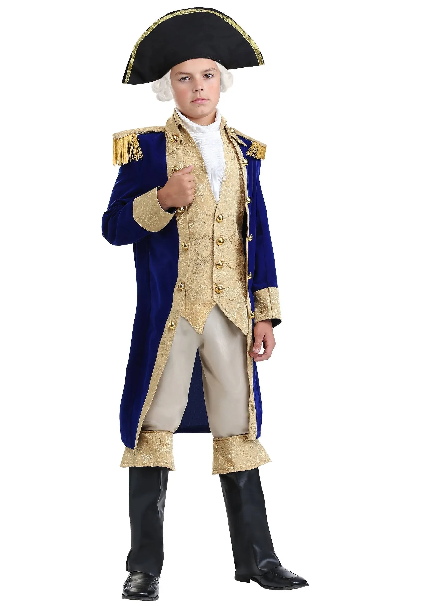 Kids George Washington Costume for Boys, Navy Blue Founding Fathers Halloween Outfit, Historic Costumes for Kids