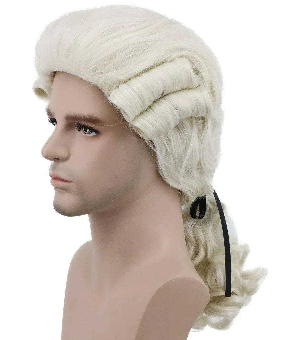 Judge Colonial Wig Man Long Wave Beige Wig Washington Halloween Costume Cosplay