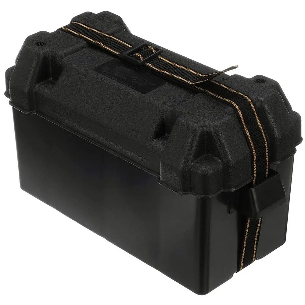 Attwood 9084-1 Large 29/31 Series Vented Marine Boat Battery Box with Mounting Kit and Strap, Black