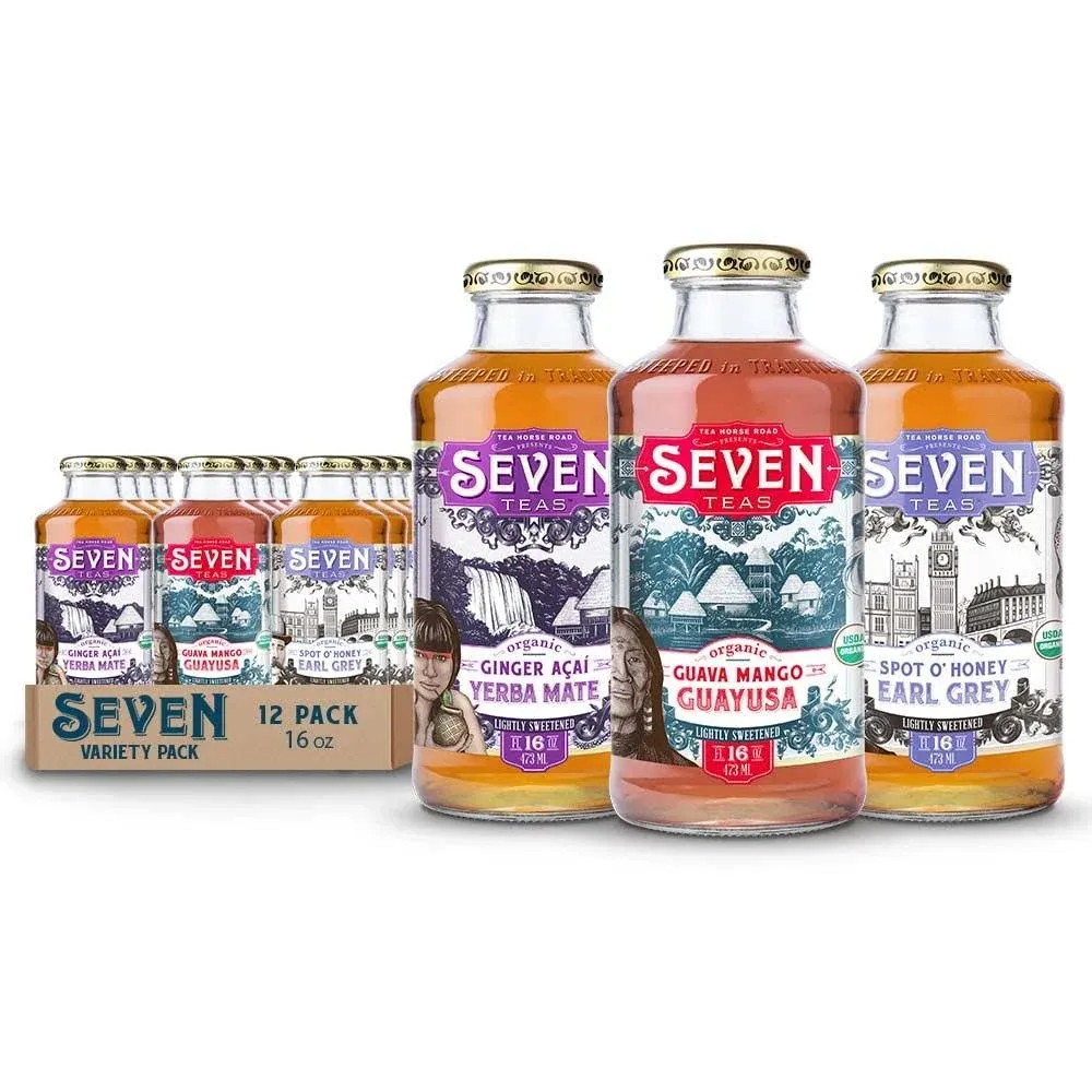 SevenTeas Energy Variety Pack of Teas, 16 OZ (Pack of 12 Bottles), Organic, Bottled Iced Teas