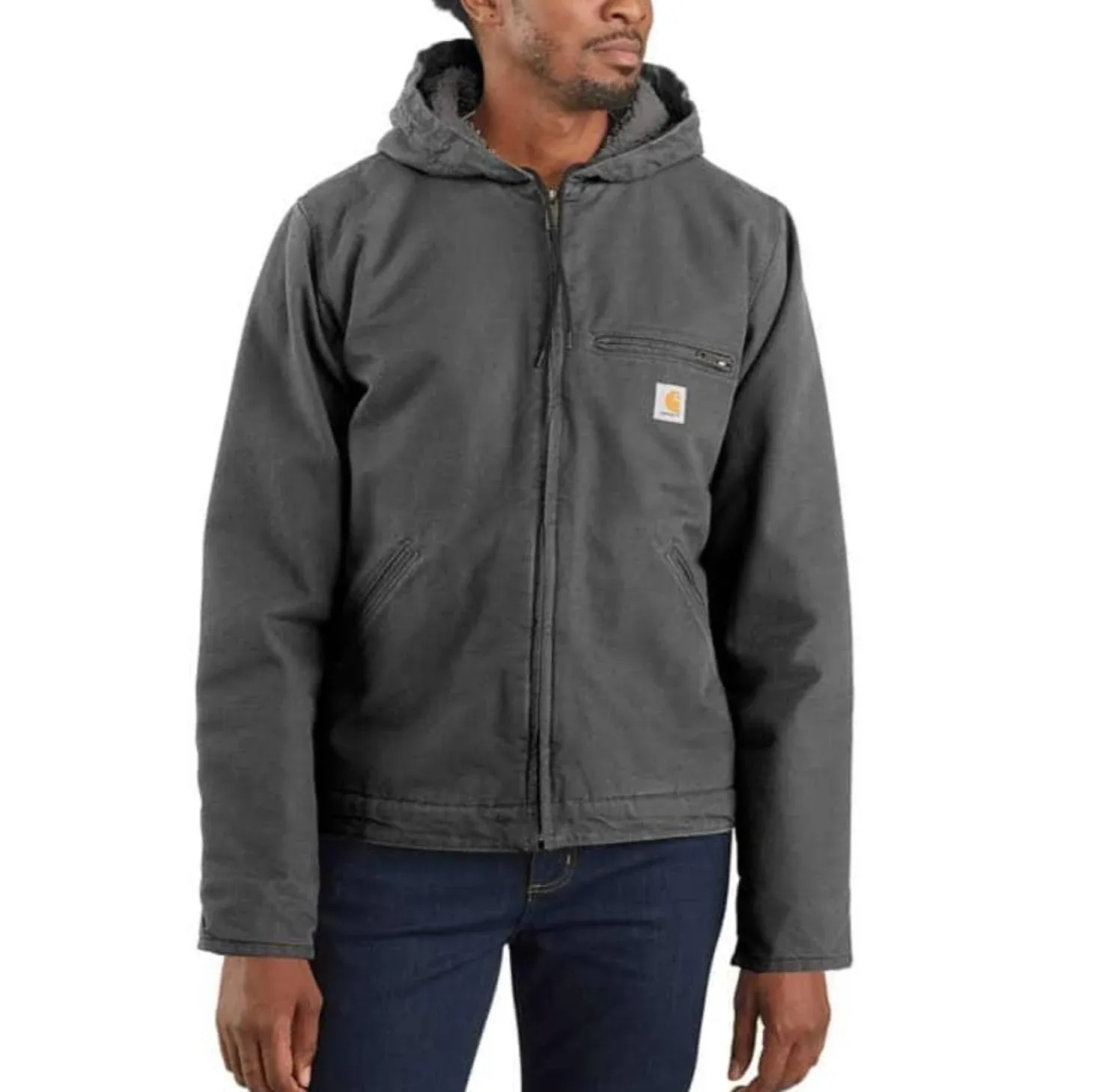 Carhartt Men's Washed Duck Sherpa-Lined Jacket, Gravel