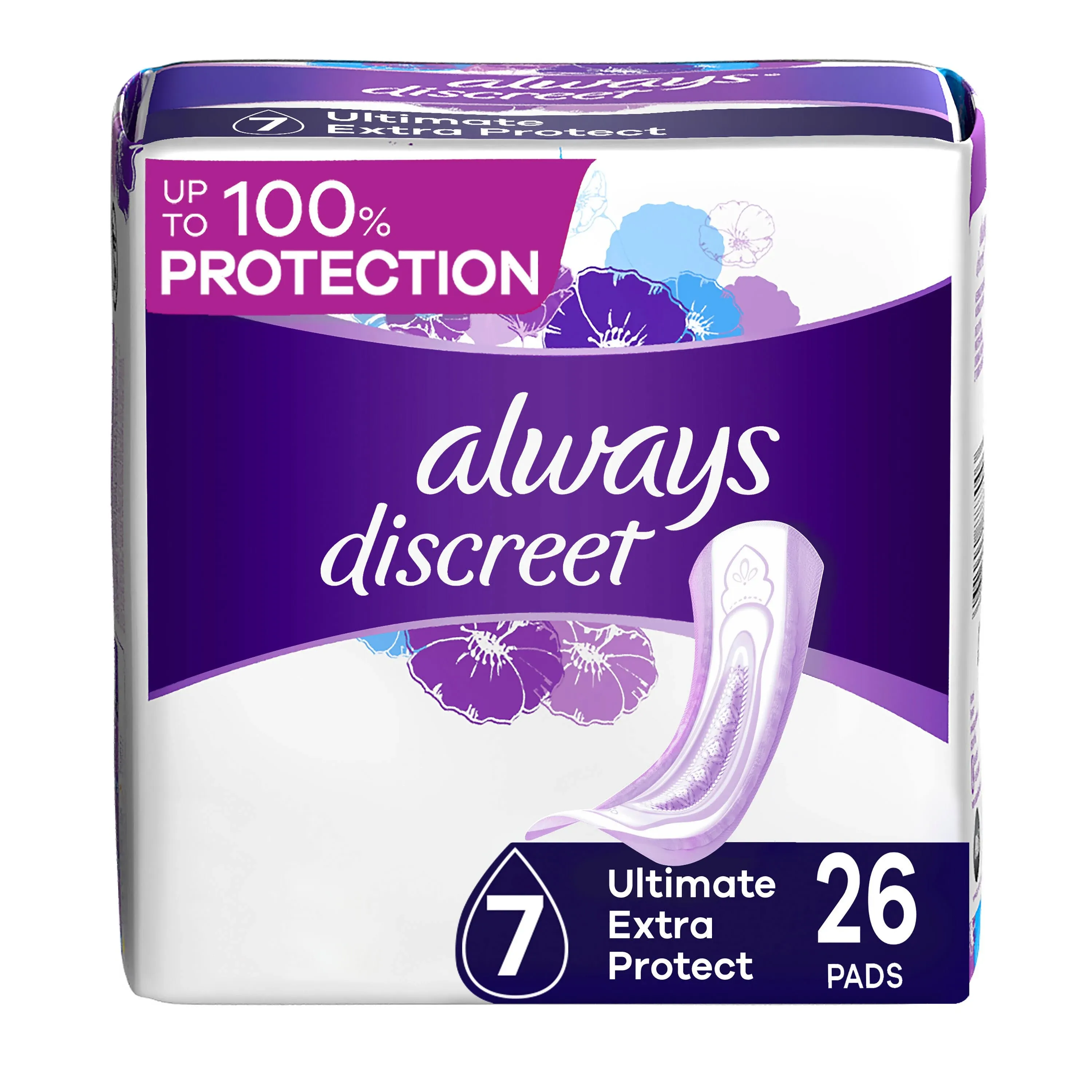 Always Discreet Adult Incontinence & Postpartum Pads For Women, Extra Heavy Overnight Absorbency, Regular Length, 33 Count x 2 Packs (66 Count total)