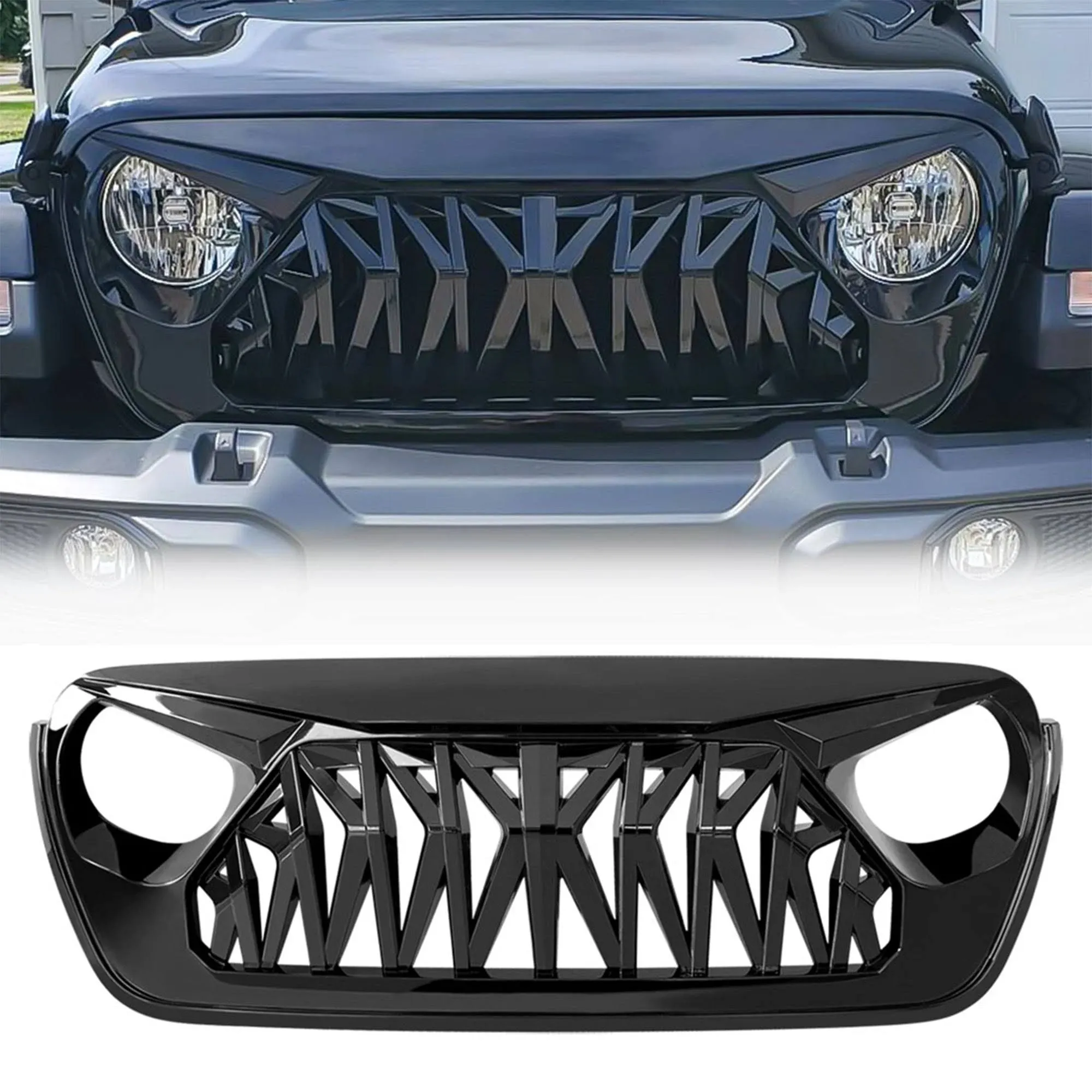 Shark Grille; Glossy Black (18-24 Jeep Wrangler JL)